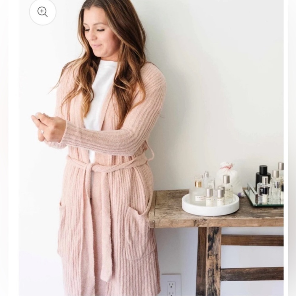 Saranoni Bamboni ribbed featherlite robe pink small and gray small‌‌‌‌‌‌‌‌